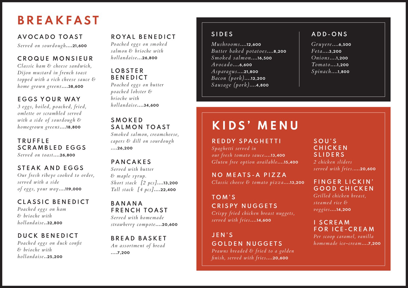 RSVP Breakfast and KIDS menu
